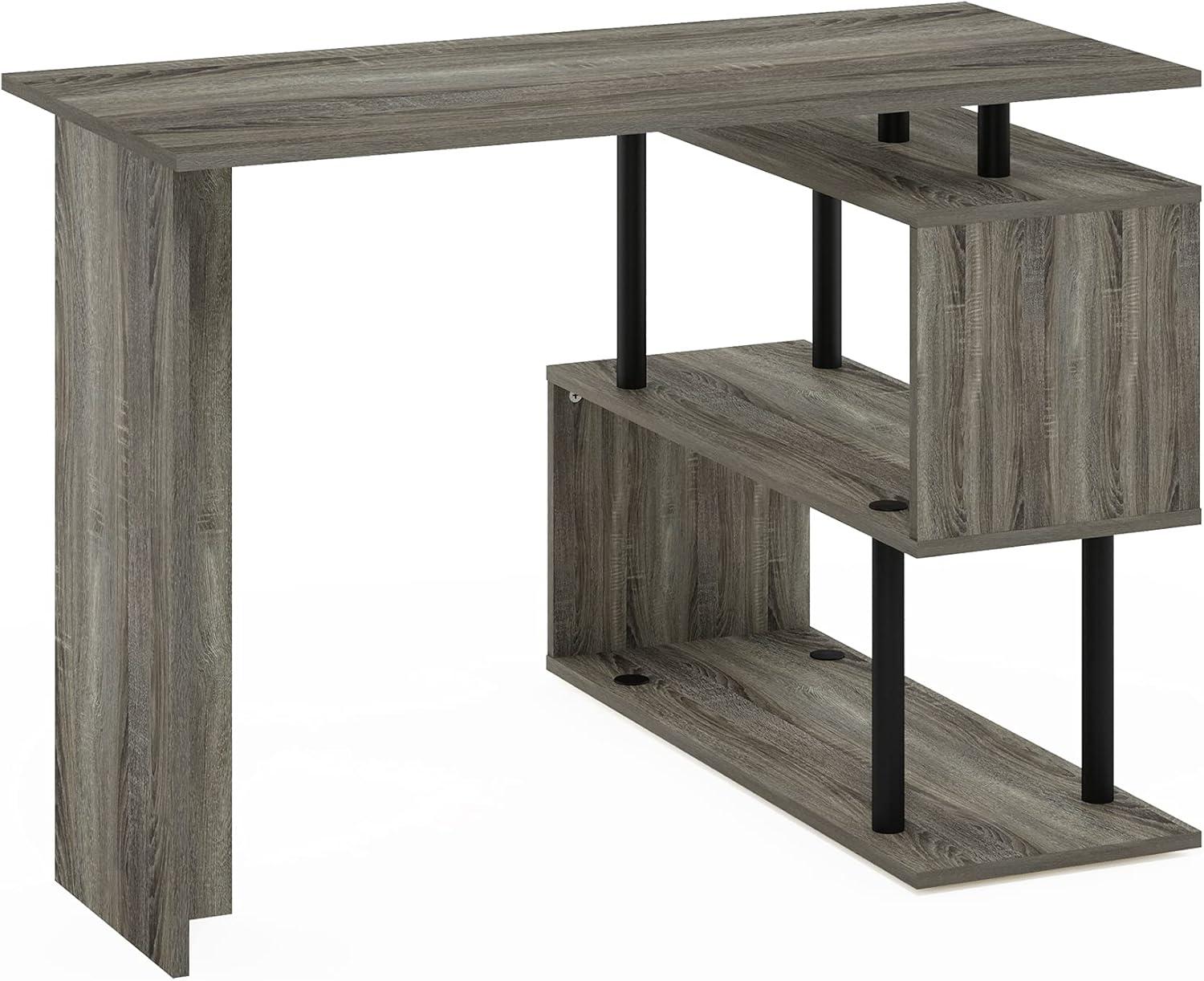 Luxe Gray Wooden L-Shape Corner Computer Desk with 3-Tier Shelves