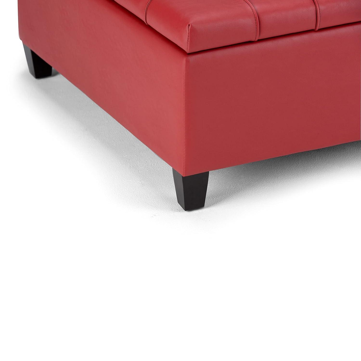 Simpli Home Harrison 36"W Upholstered Square Coffee Table Storage Ottoman with Split Lift Top