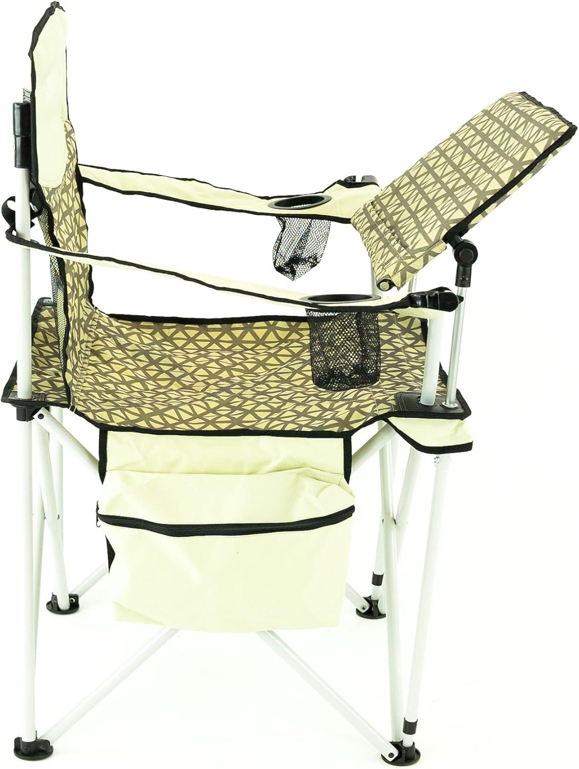 Beige and Brown Folding Camping Chair with Adjustable Table