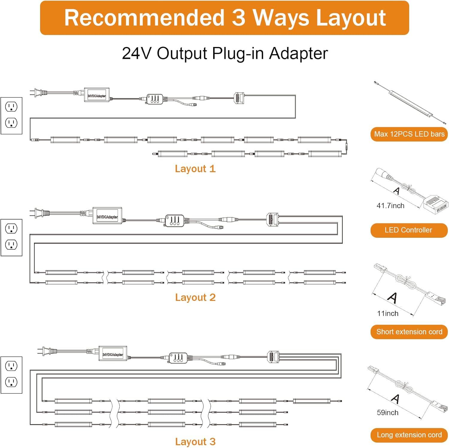 Under Cabinet Lights Kit, LED Smart Dimmable Strip Lighting Fixtures, 24V Plug in Linkable Bar LED Counter Lights for Pantry, Kitchen, Shelf, Bookcases, Showcase (10 PCS, Cold White)