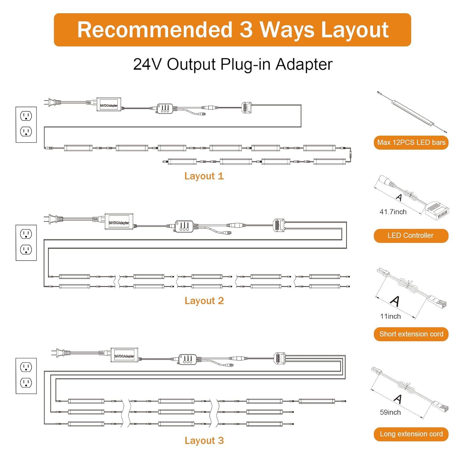 Under Cabinet Lights Kit, LED Smart Dimmable Strip Lighting Fixtures, 24V Plug in Linkable Bar LED Counter Lights for Pantry, Kitchen, Shelf, Bookcases, Showcase (10 PCS, Cold White)