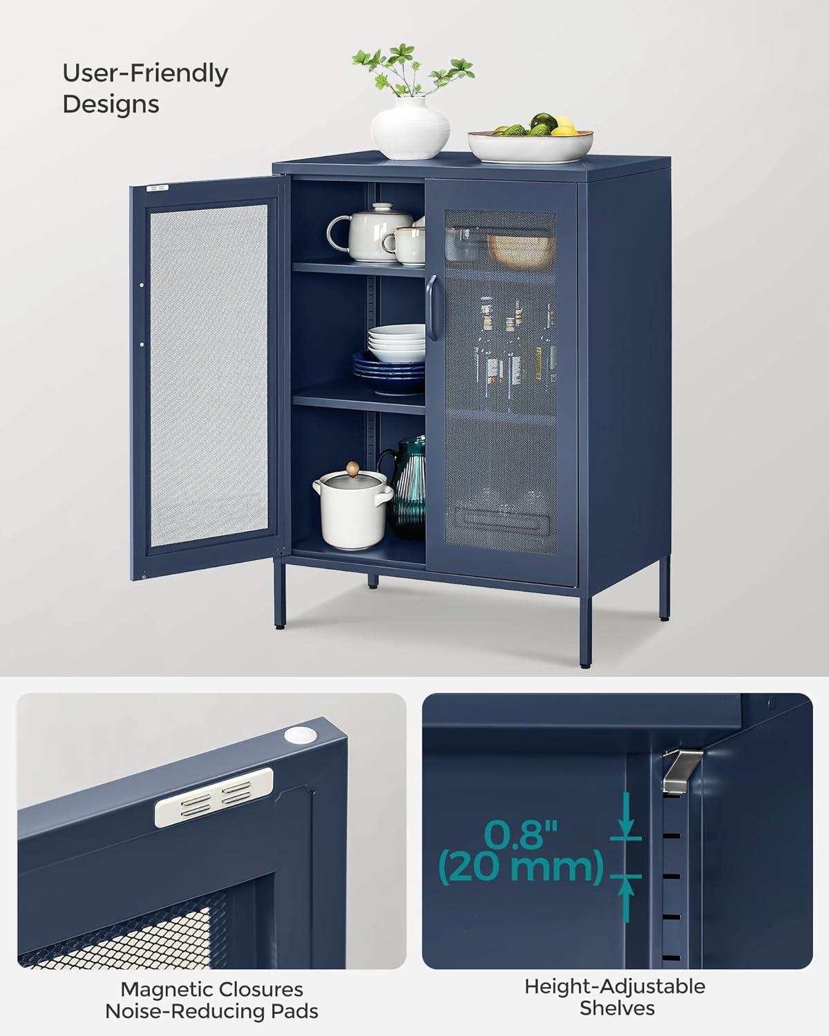 Metal Storage Cabinet with Mesh Doors, Steel Display Cabinets with Adjustable Shelves for Bathroom Home Office, Midnight Blue UOMC002Q03