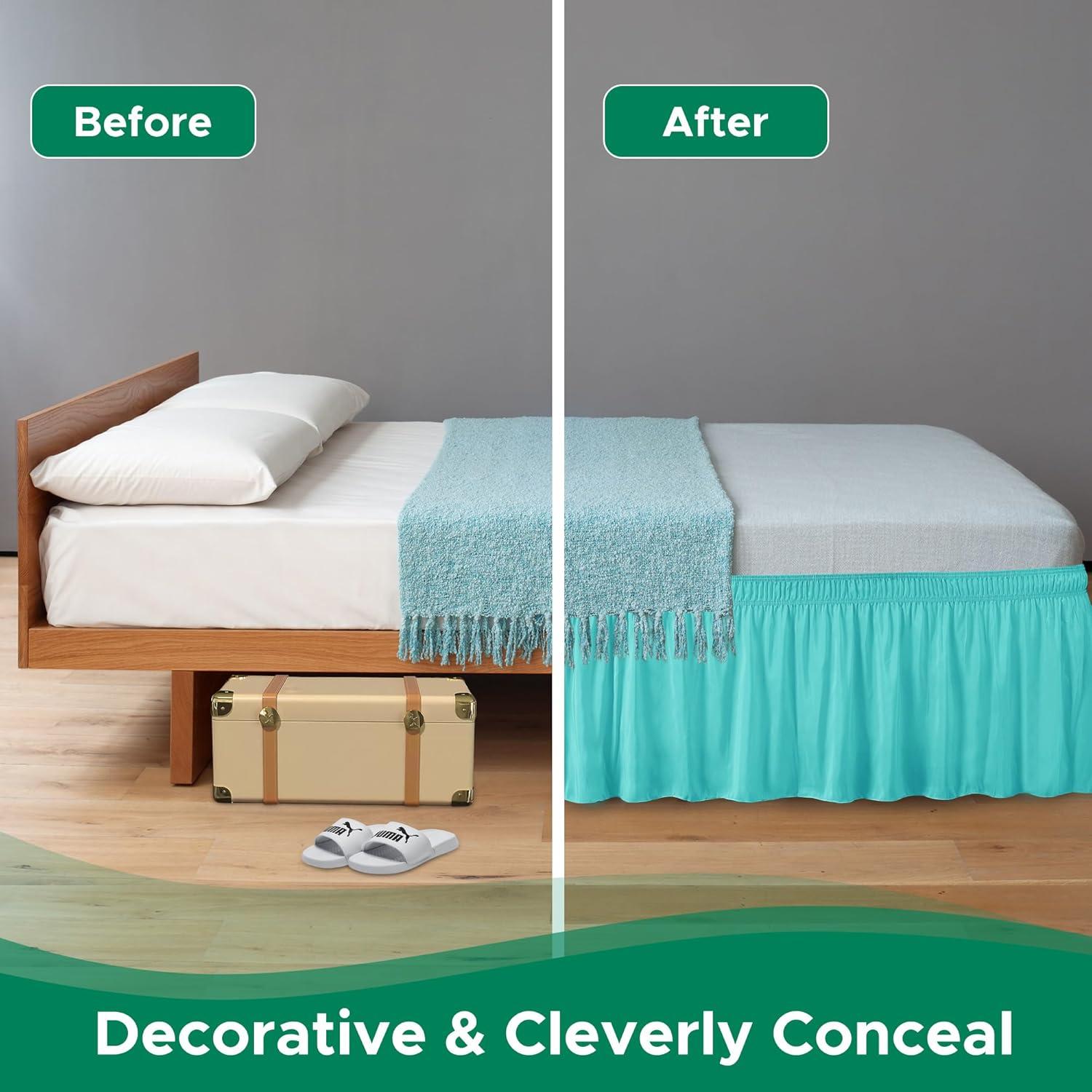 Biscaynebay Wrap Around Bed Skirts for King & Cal King Beds 15" Drop, Taupe Adjustable Elastic Dust Ruffles Easy Fit Wrinkle & Fade Resistant Silky Luxurious Fabric Machine Washable