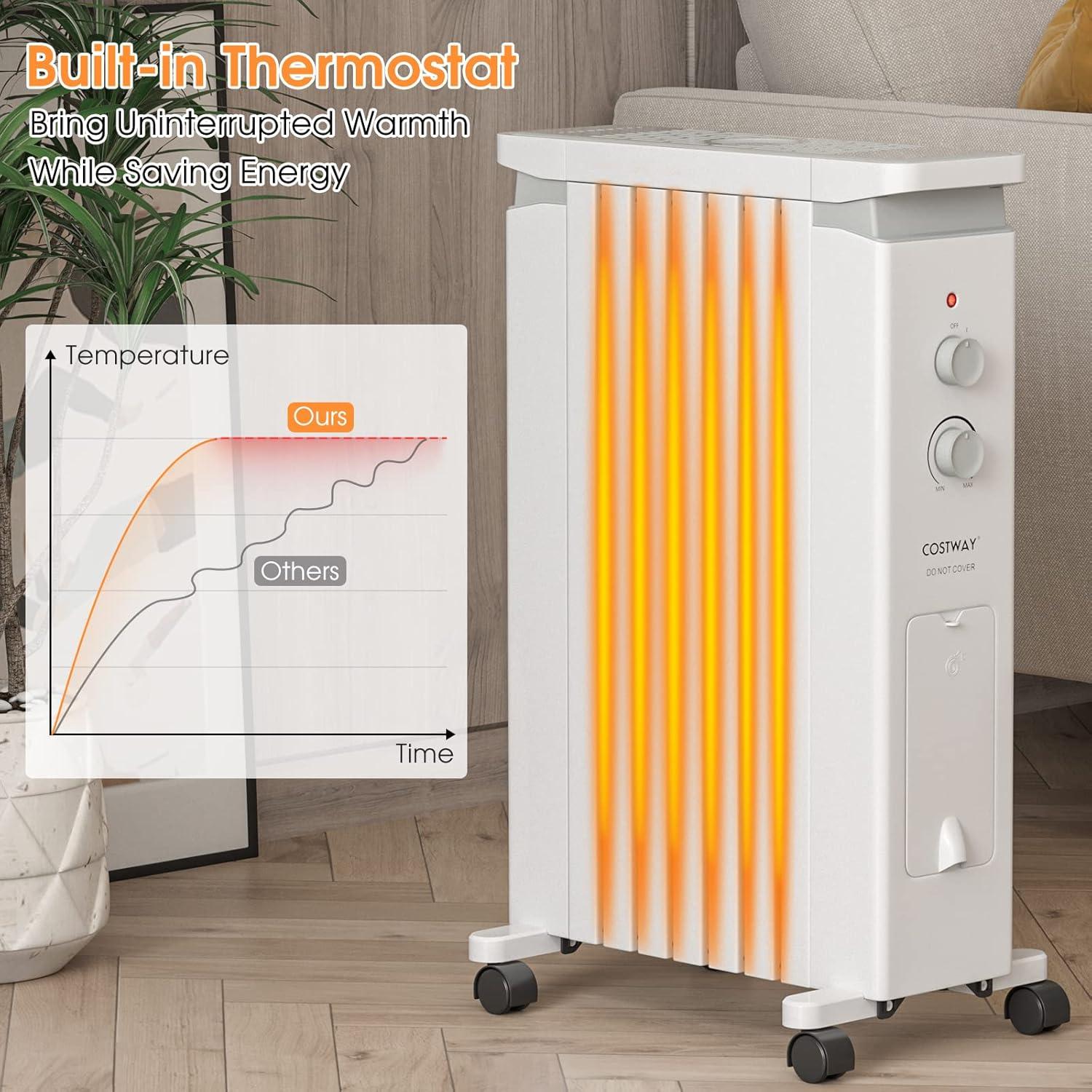 Costway 1500W Oil Filled Radiator Heater Electric Space Heater w/ Humidifier White\Black