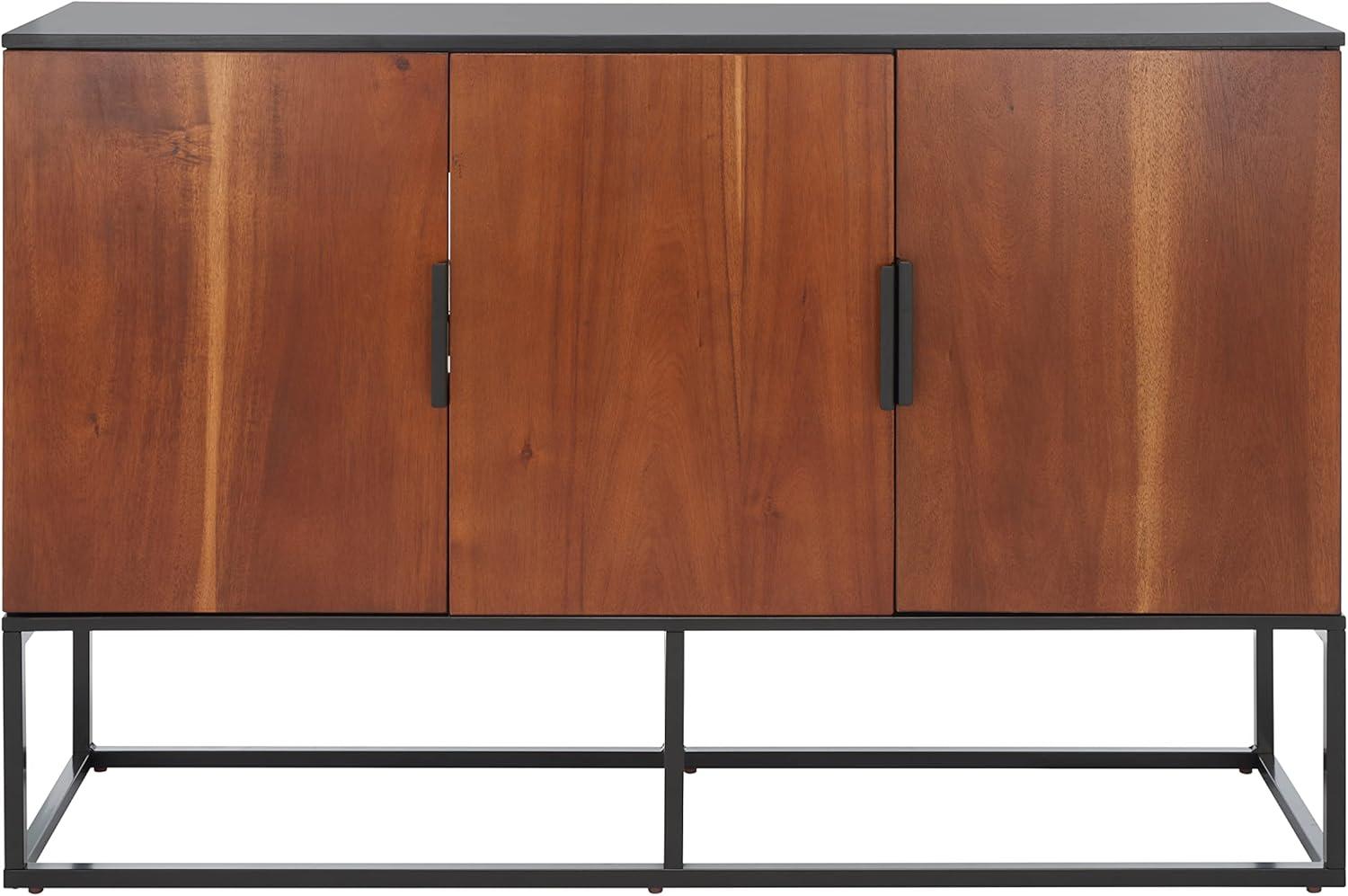 Vance Brown Mahogany 3-Door Sideboard with Black Metal Base