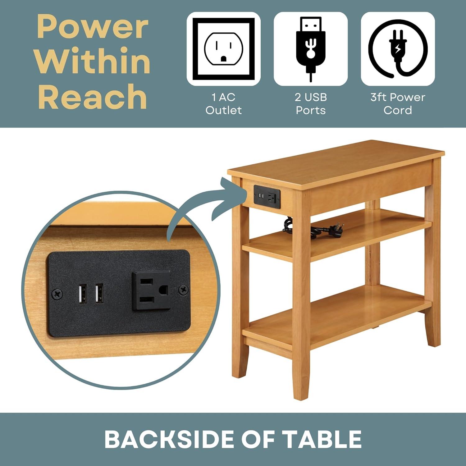 Convenience Concepts American Heritage End Table/Charging Station, Natural