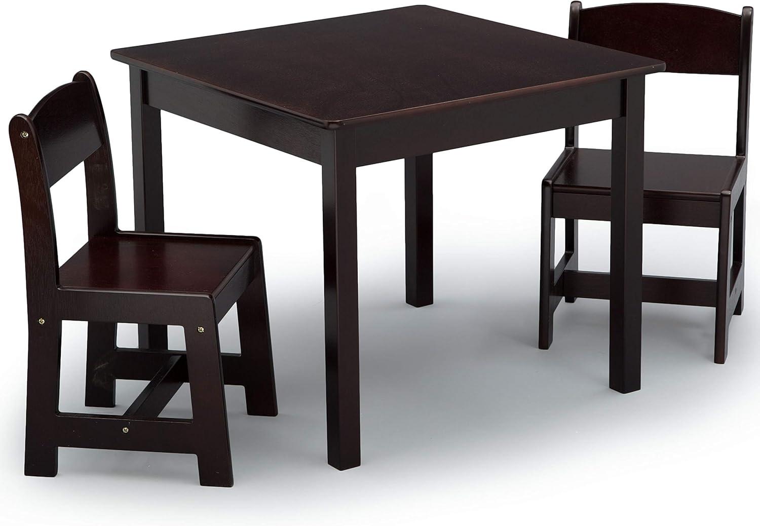 Dark Chocolate 3-Piece Kids Wooden Table and Chair Set