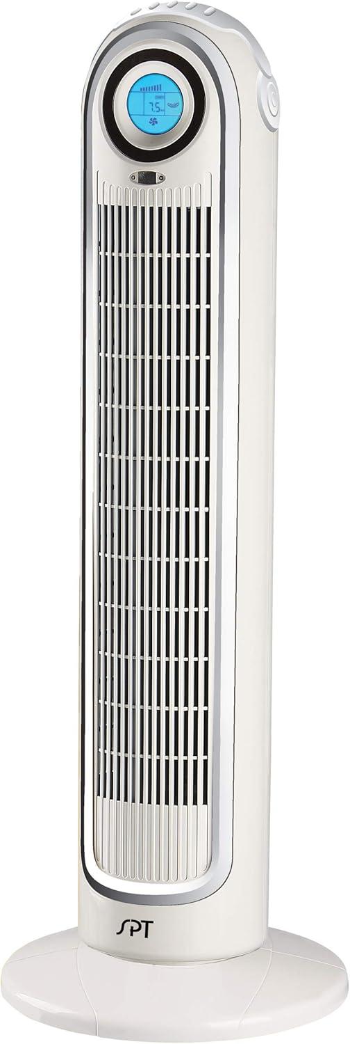 White and Silver Oscillating Tower Fan with Remote Control