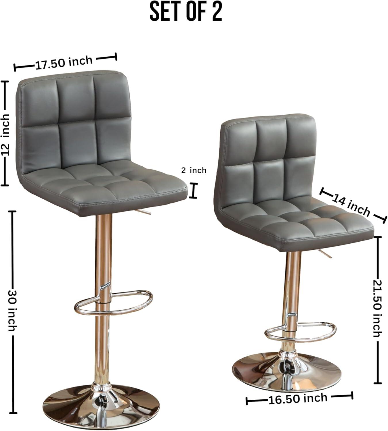 2 Swivel Elegant PU Leather Modern Adjustable Hydraulic Barstools in Gray