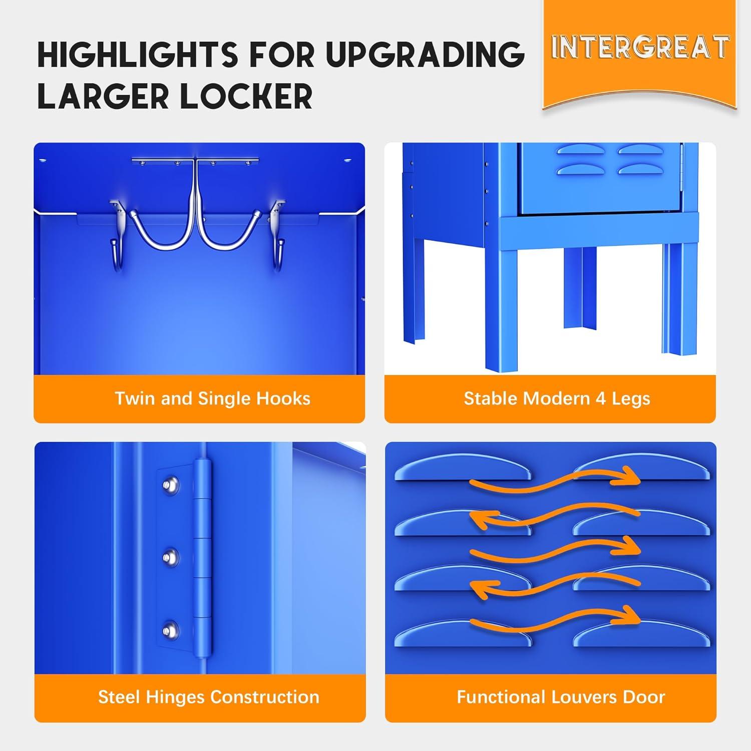 INTERGREAT Metal Locker for School Office Gym Metal Storage Locker Cabinet for Employees Students Steel Locker Triple Tier with 3 Door Blue