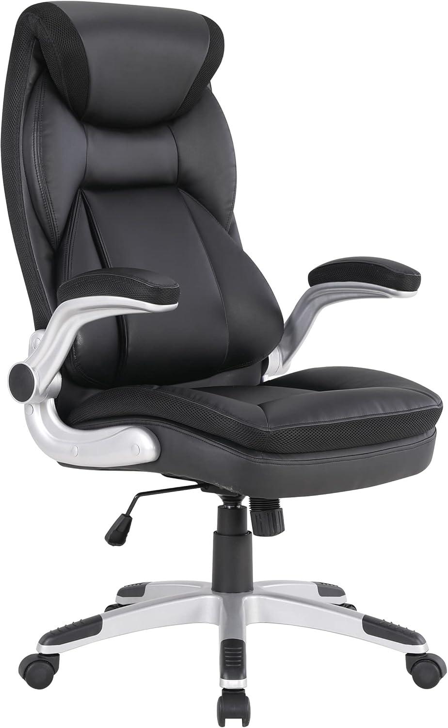 Executive Black Bonded Leather Chair with Silver Coated Nylon Base