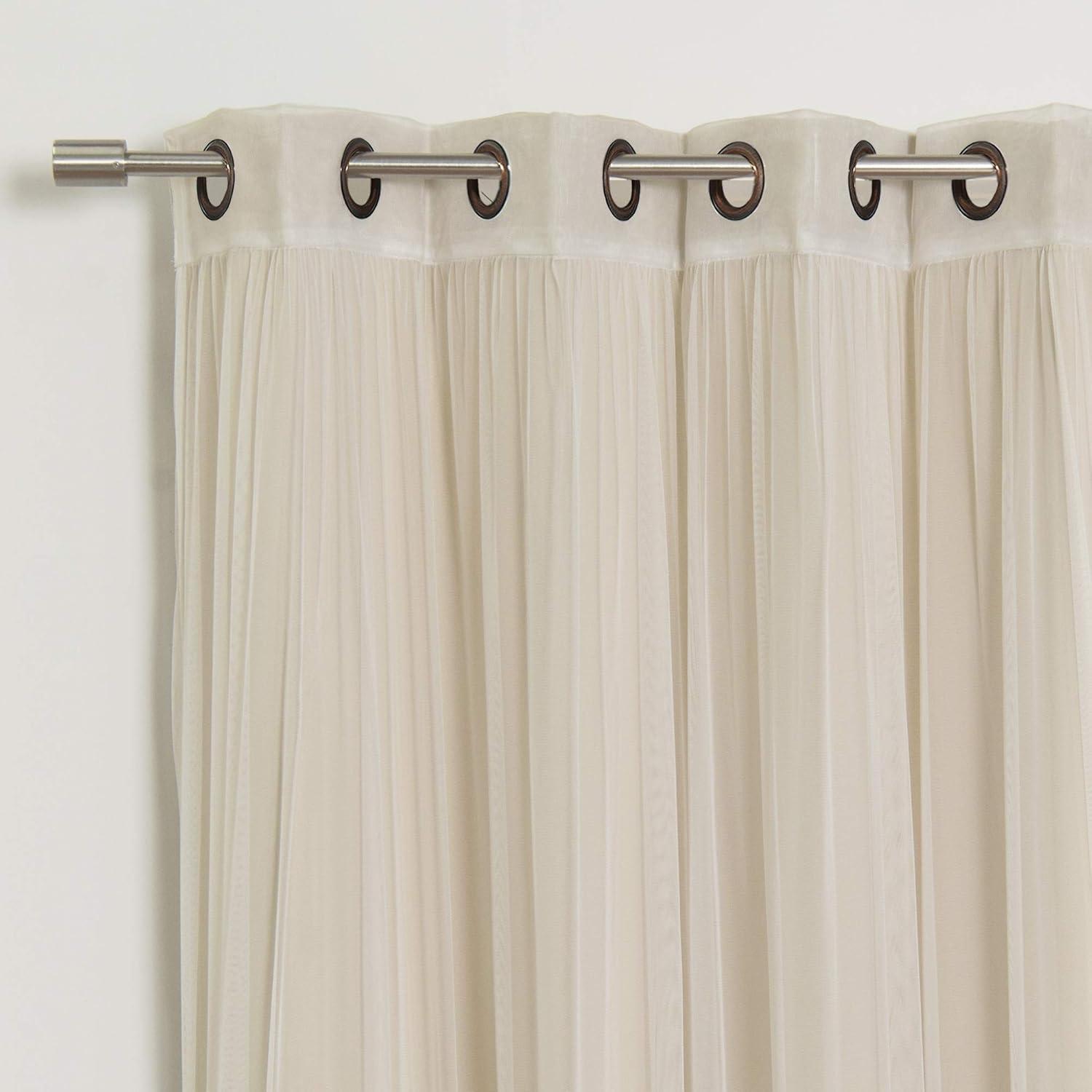 Best Home Fashion Mix & Match Tulle Sheer Lace & Blackout Curtain Set, Antique Bronze Grommet Top, Beige, 52"W X 96"L, (2 Curtains and 2 Sheer curtains)