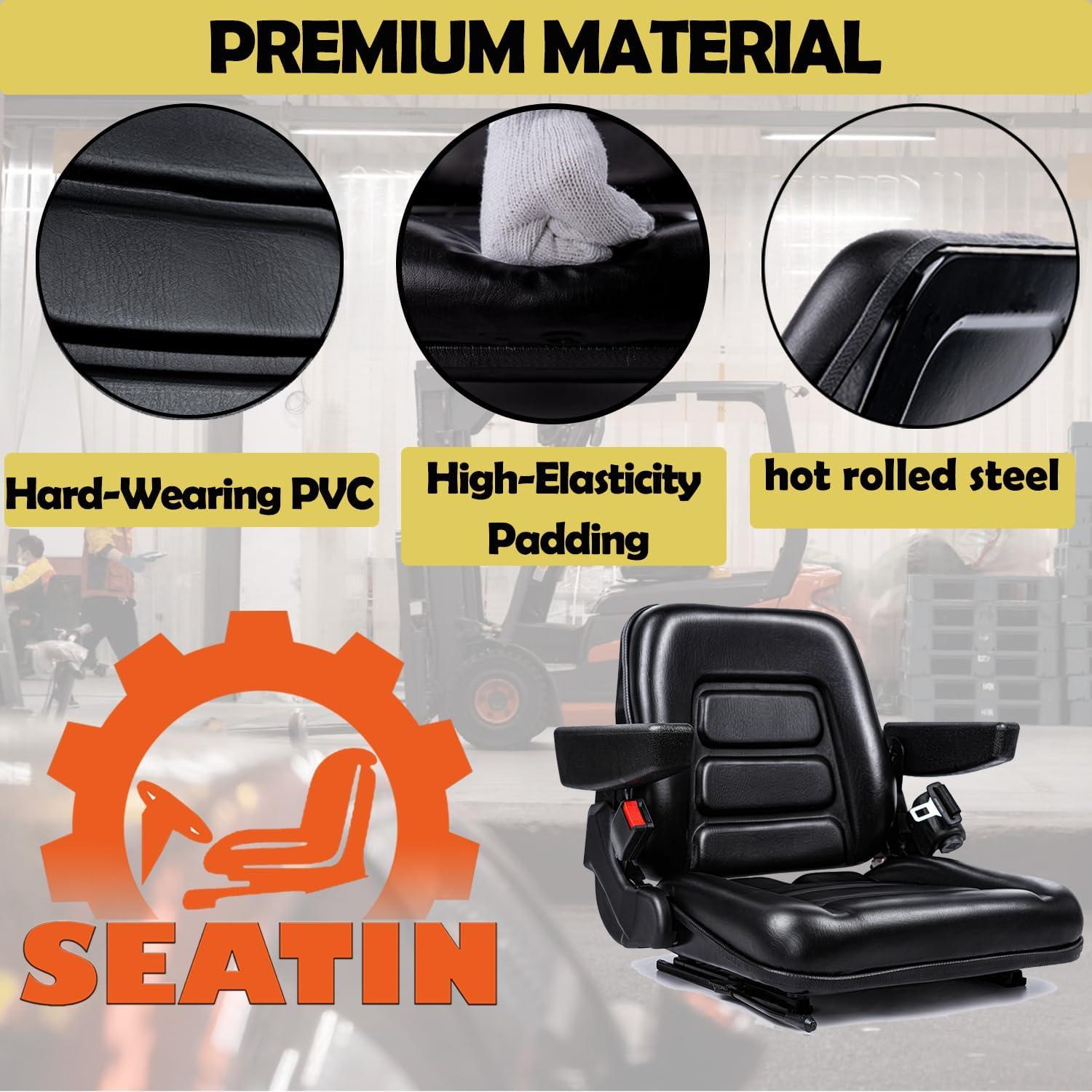 Black Adjustable PVC Forklift and Tractor Seat with Armrests