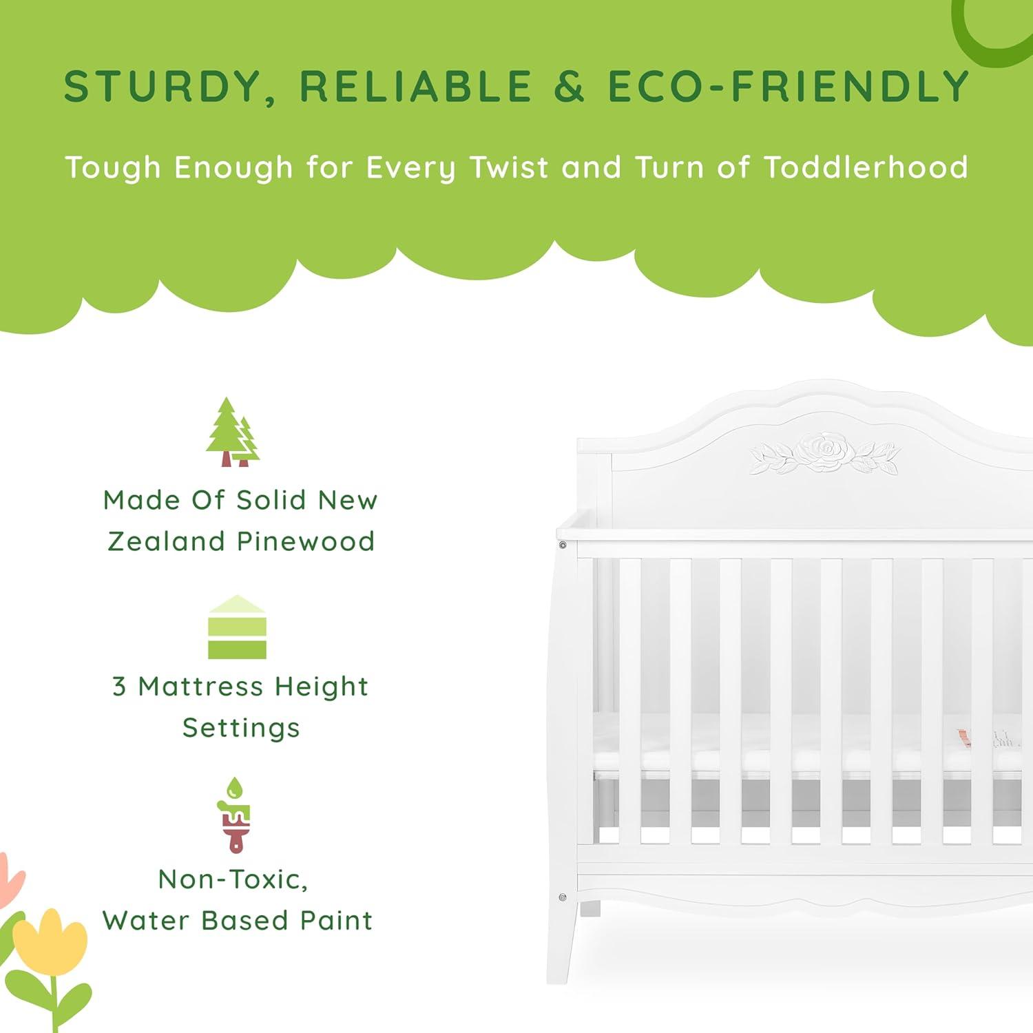 Dream On Me Jasmine 4-in-1 Convertible Mini Crib, New Zealand Pinewood, White