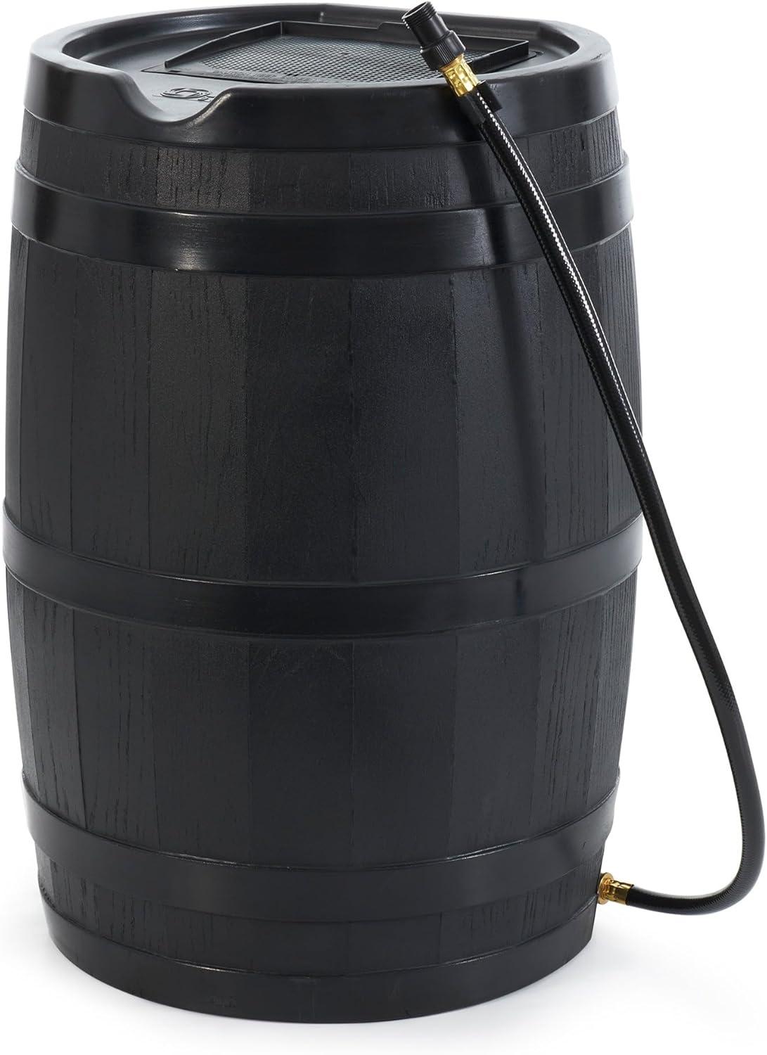 FCMP Outdoor FCMP Outdoor 45 Gallon Outdoor Rain Water Catcher Barrel Container, Black