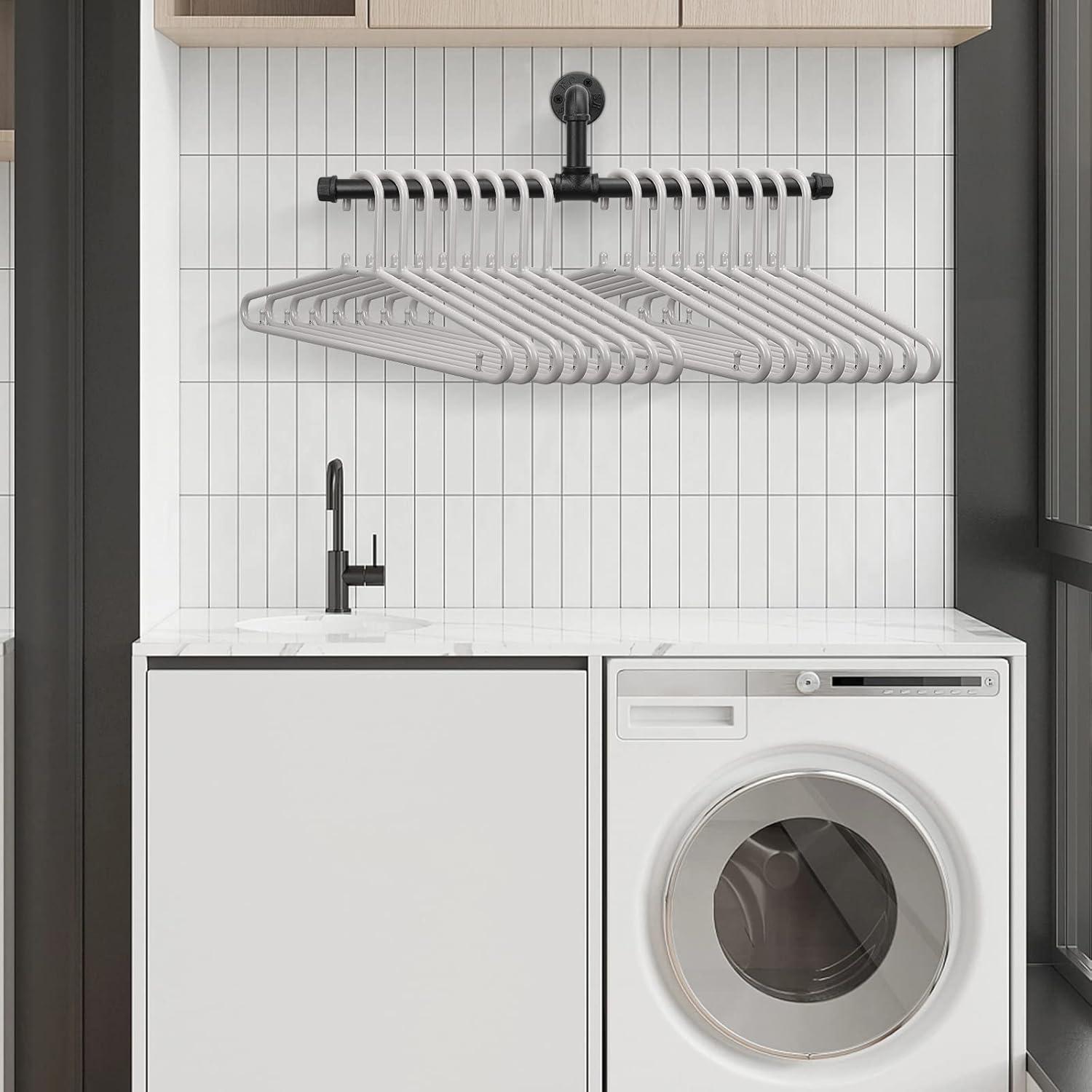 Industrial Pipe Clothes Rack Floating DIY Wall Mounted, Heavy Duty Rustic Vintage Clothing Rod, Metal Garment Bar Space-Saving Hanging for Bedroom, Bathroom and Laundry Room (Black)