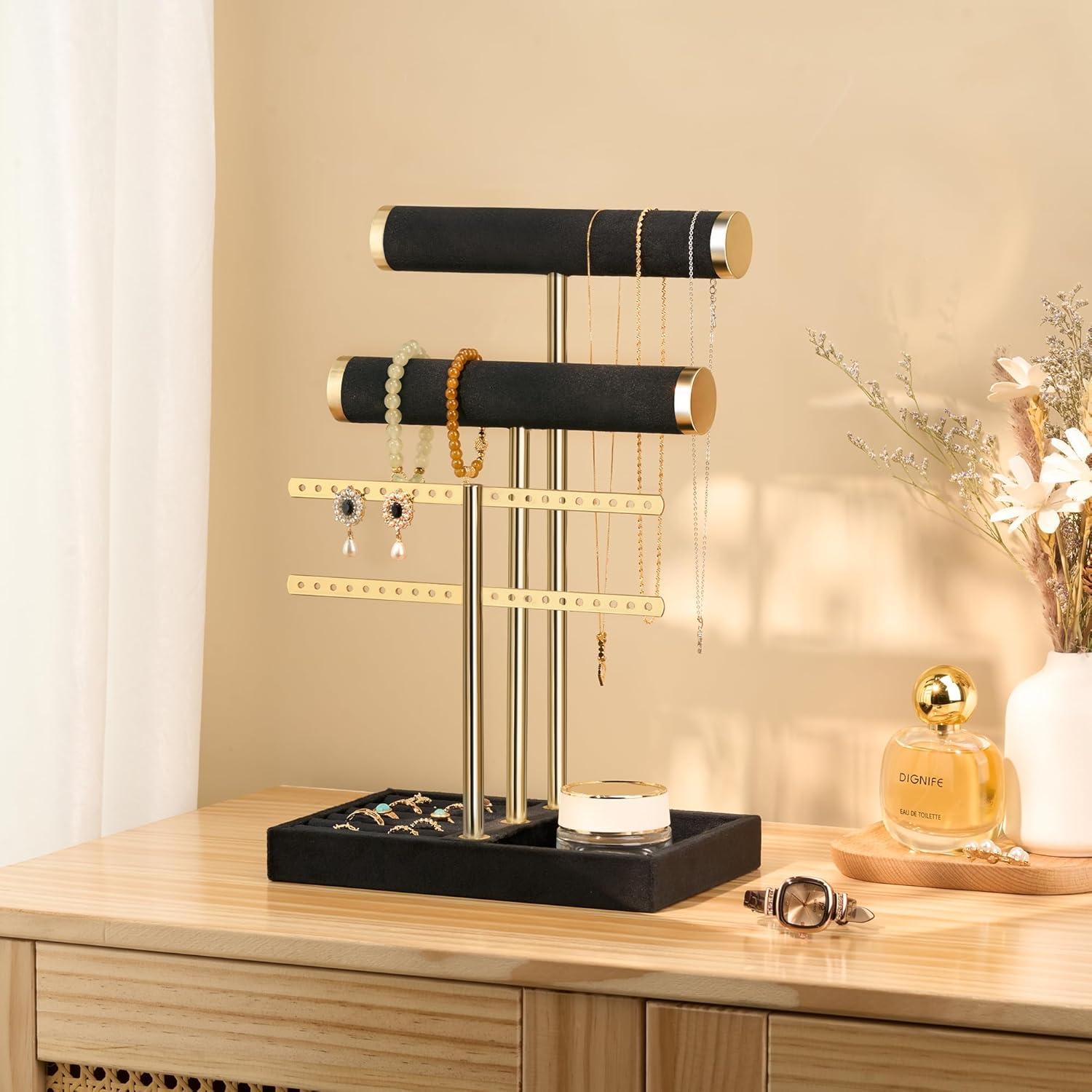 Mercer41 3-Tier Detachable T-Shaped Velvet Bracelet Rack For Bracelets, Necklaces