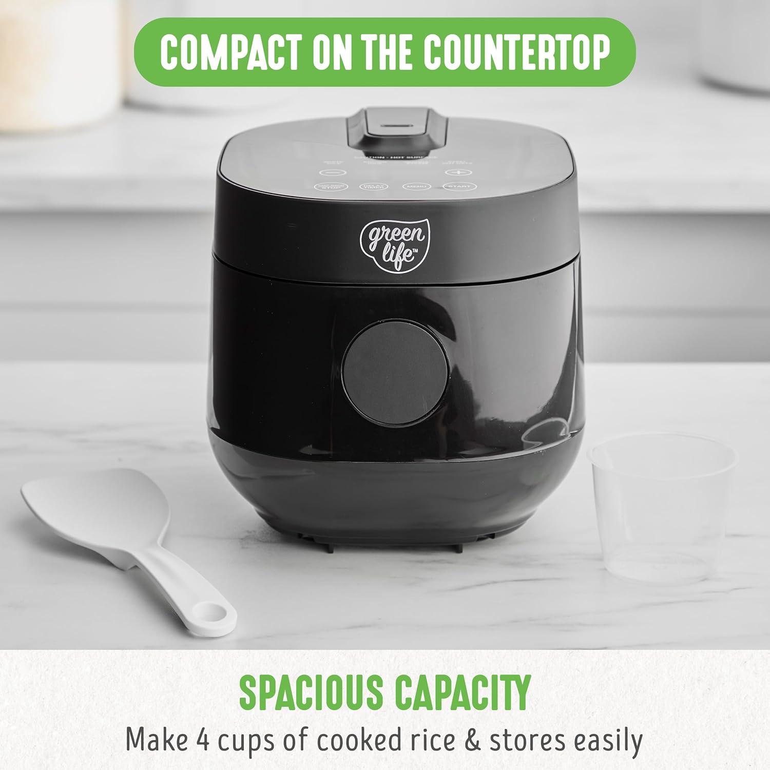 Black 4-Cup Digital Ceramic Nonstick Rice Cooker