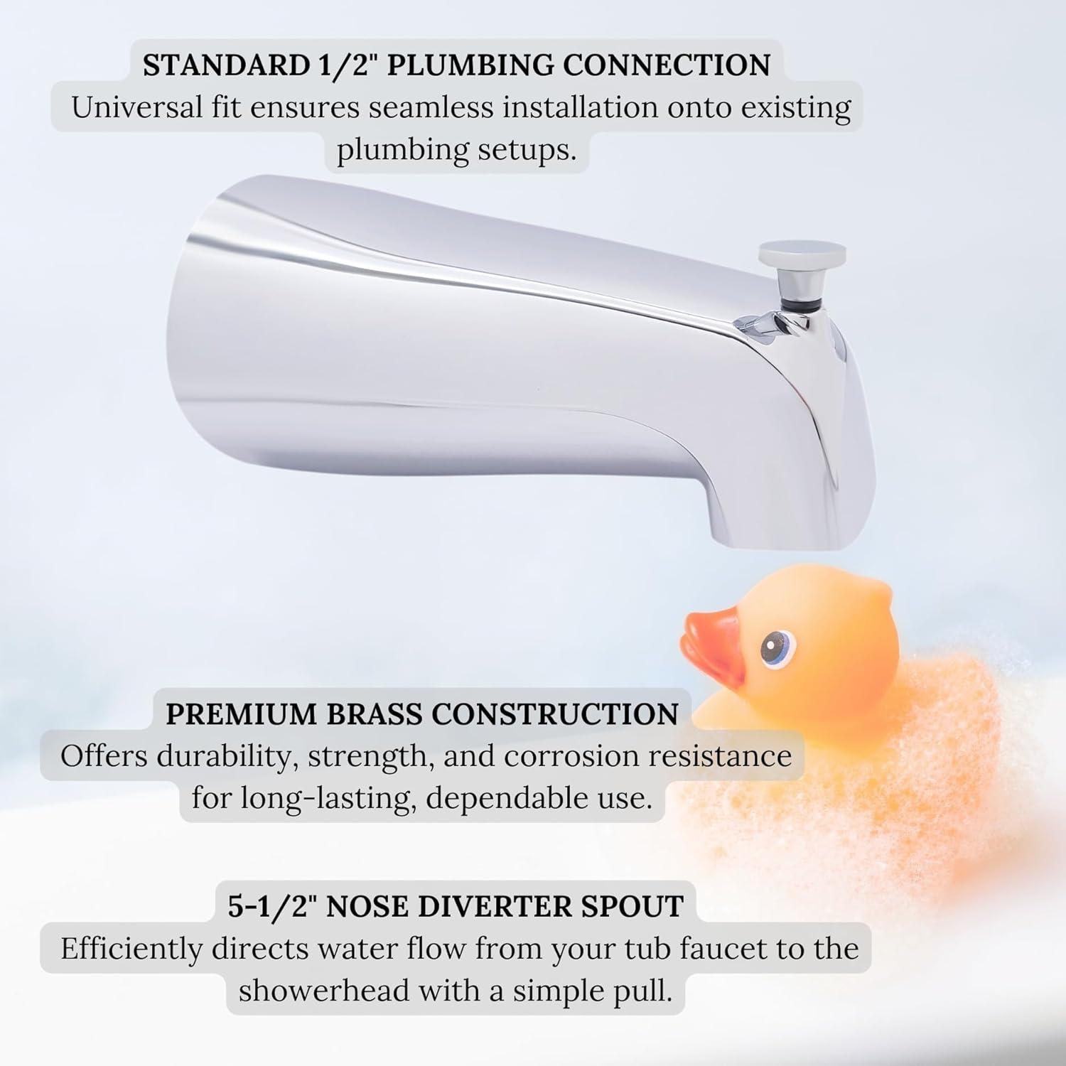 5-1/2" Reach Brass Wall Mount Tub Spout with Nose Diverter
