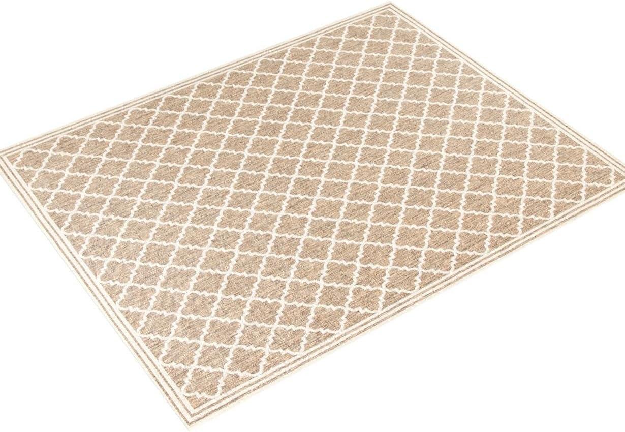 SAFAVIEH Beach House Nima Trellis Indoor/Outdoor Area Rug Beige/Cream, 5'3" x 7'6"