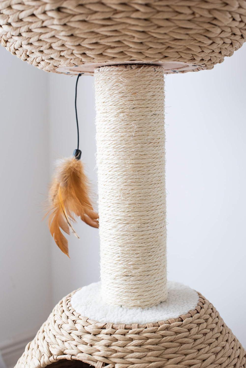 PetPals PetPals Walk Up Cat Tree with Fleece Perch, Handwoven Basket, and Sisal Scratching Post, Eco-Friendly Cat Furniture, Beige