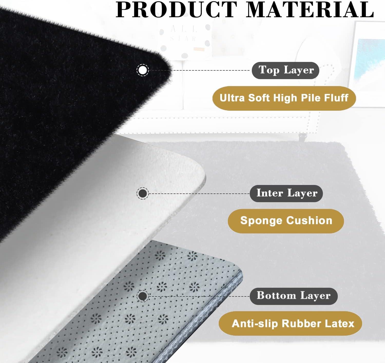 HT Design Rectengular Shag Area Rug, 5x7 Solid Color Low Pile Shag, Easy to clean, Pet Friendly, Soft Nursery Runner Rug for Living Rooms, Bedrooms, Black