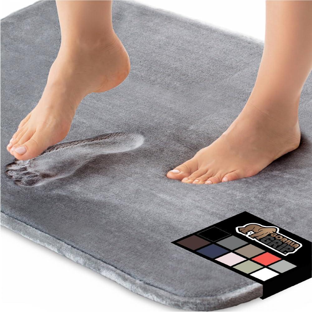 GORILLA GRIP Memory Foam Bath Rug, Machine Washable, Bath Rugs for Bathroom Floor, 24x17 Mat, Graphite Gray