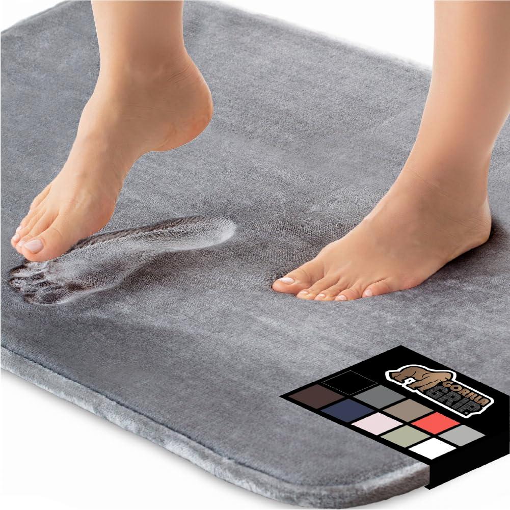 GORILLA GRIP Memory Foam Bath Rug, Machine Washable, Bath Rugs for Bathroom Floor, 24x17 Mat, Graphite Gray