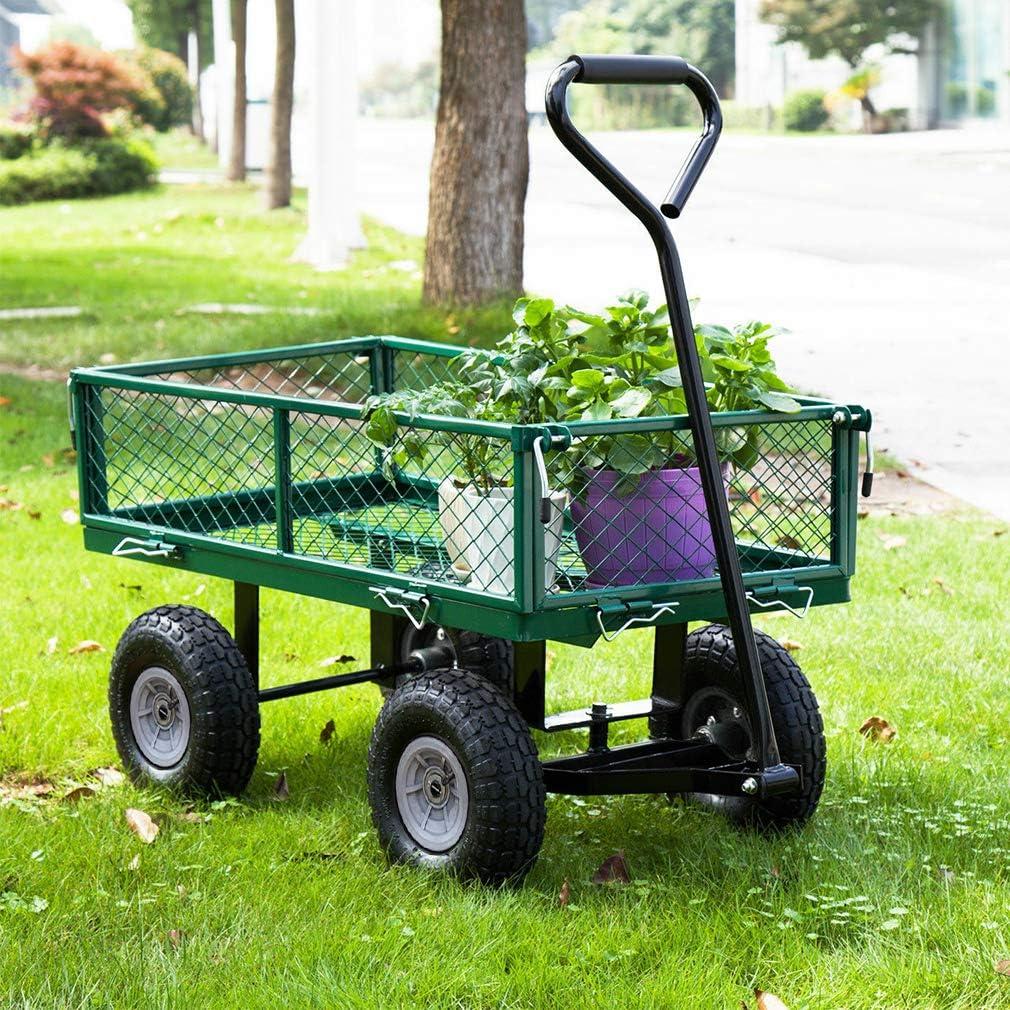 CL.HPAHKL Metal Garden Wagon Cart, Heavy Duty 400 Lbs Capacity Outdoor Garden Cart Beach Wagon with Wheels and Rotating Handle, Utility Wagon Cart for Beach Lawn Yard