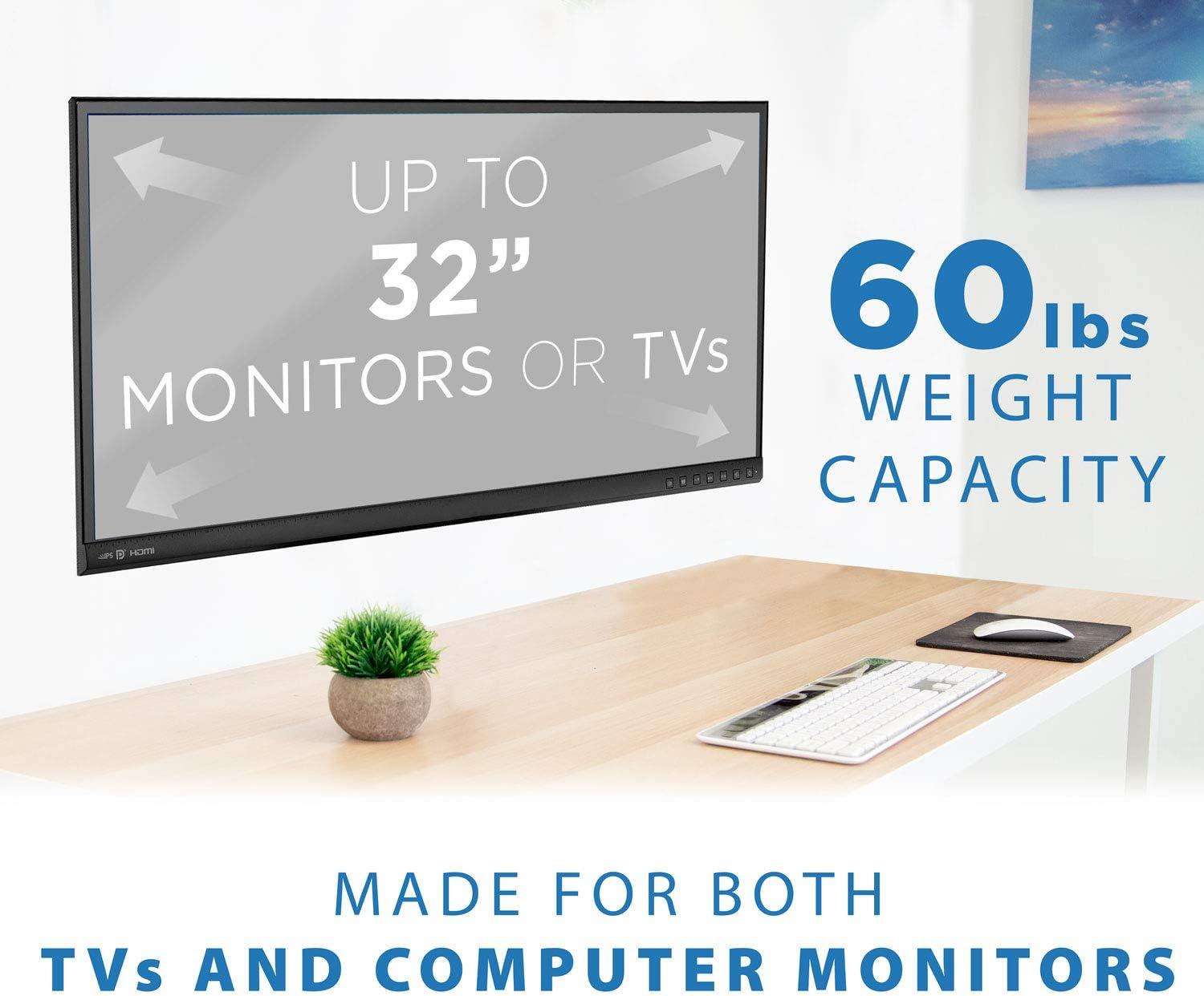 Mount-It! Low Profile Fixed TV Wall Mount for Small Televisions Computer Monitors | Fits 13" to 27" | Quick Disconnect | 60 Lbs. Capacity | Black