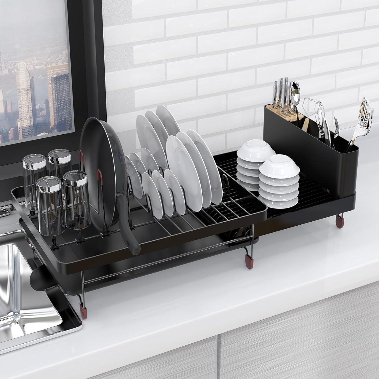 Dish Drying Rack, Extendable Dish Rack, Cutlery Holder, Knife Holder and Pot Holder