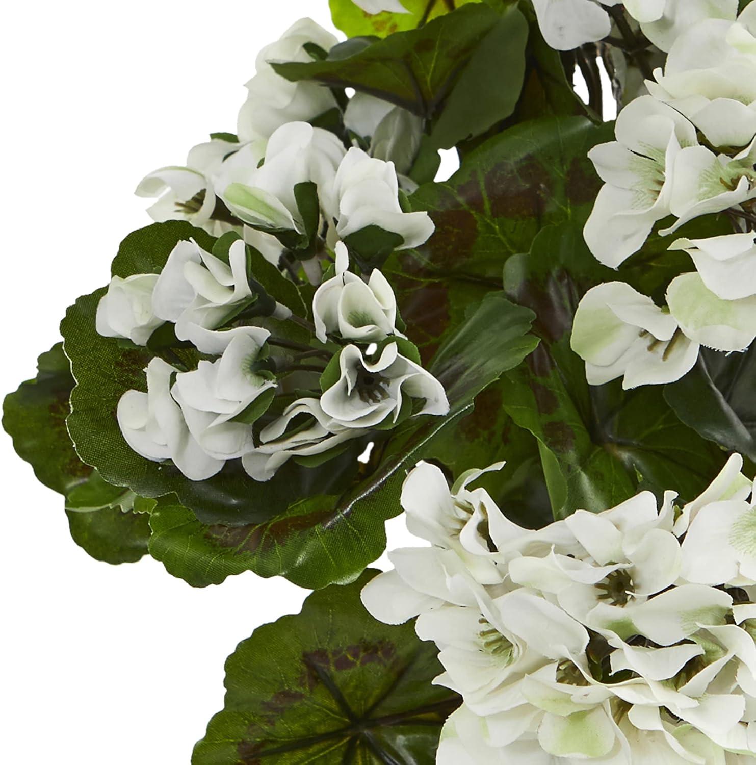 Midsized White Plastic Outdoor Potted Geranium Arrangement Set