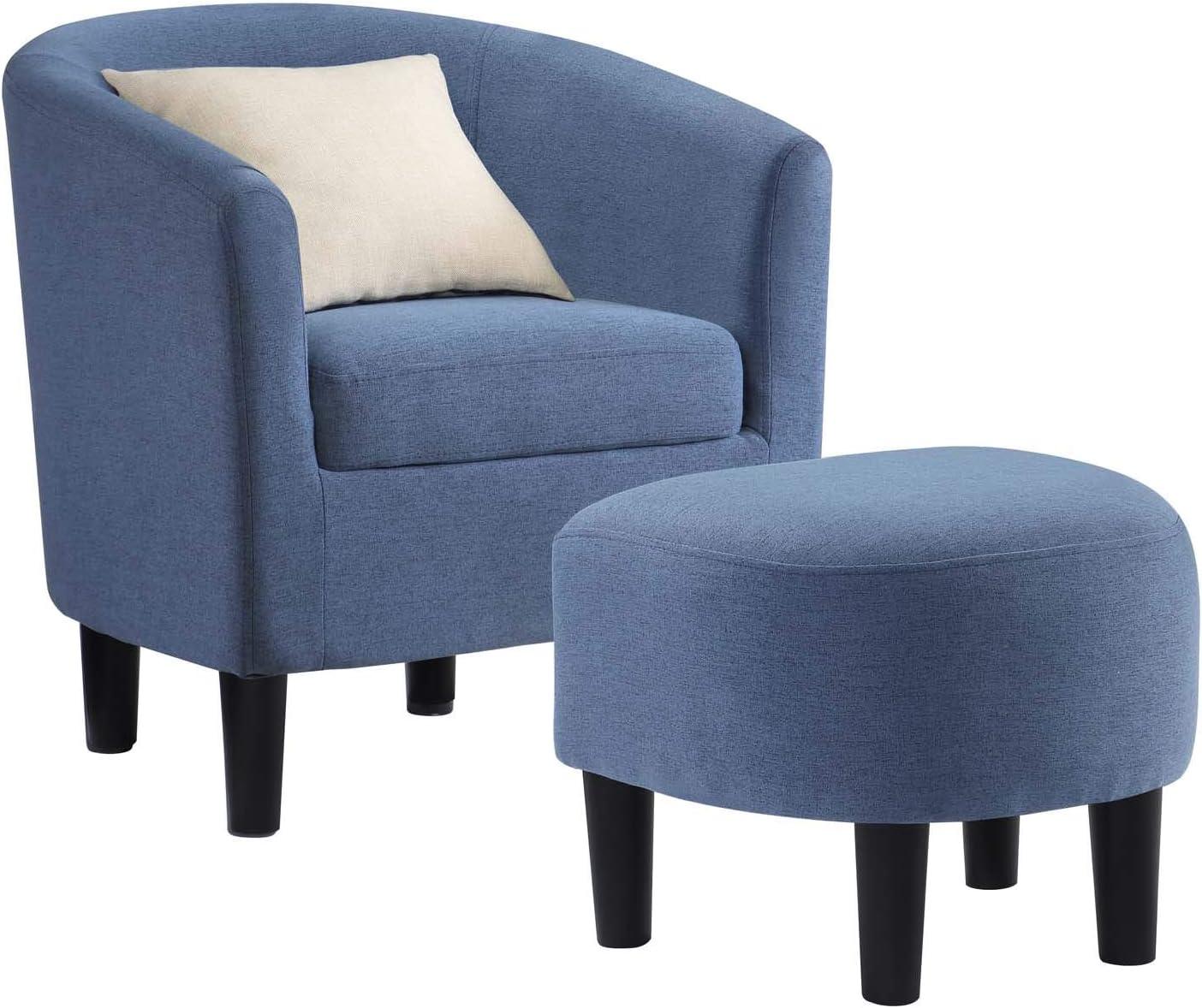 Take-a-Seat Churchill Accent Chair with Ottoman in Blue Fabric