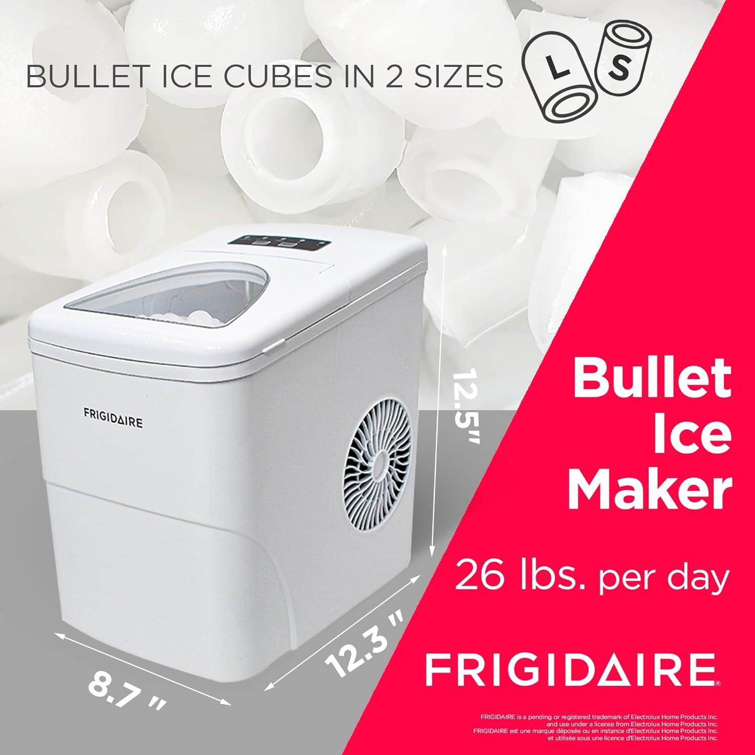 Frigidaire Ice Maker with 26 lbs. Capacity Countertop Stainless Steel Ice Maker with Transparent Window