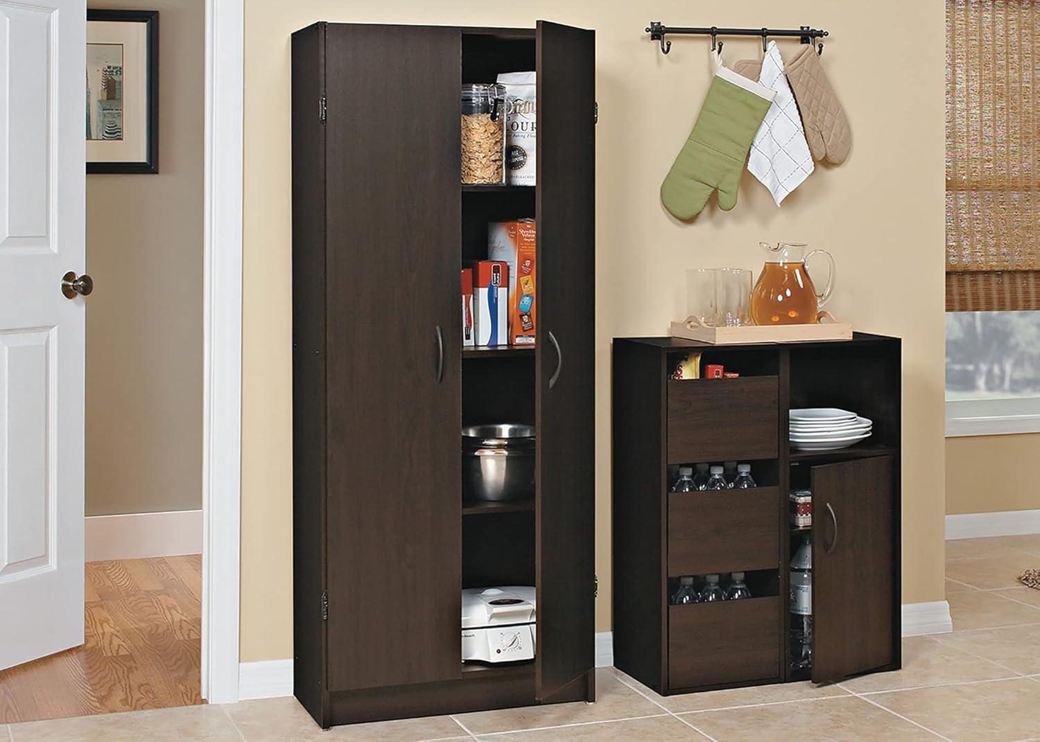 Cabinet Cupboard with 2 Doors, Adjustable Shelves Standing, Storage for Kitchen, Laundry, or Utility Room, Espresso