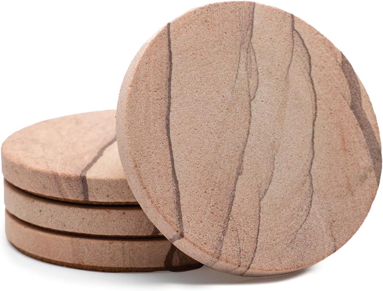 Cinnabar Natural Sandstone Round Coaster Set with Cork Backing