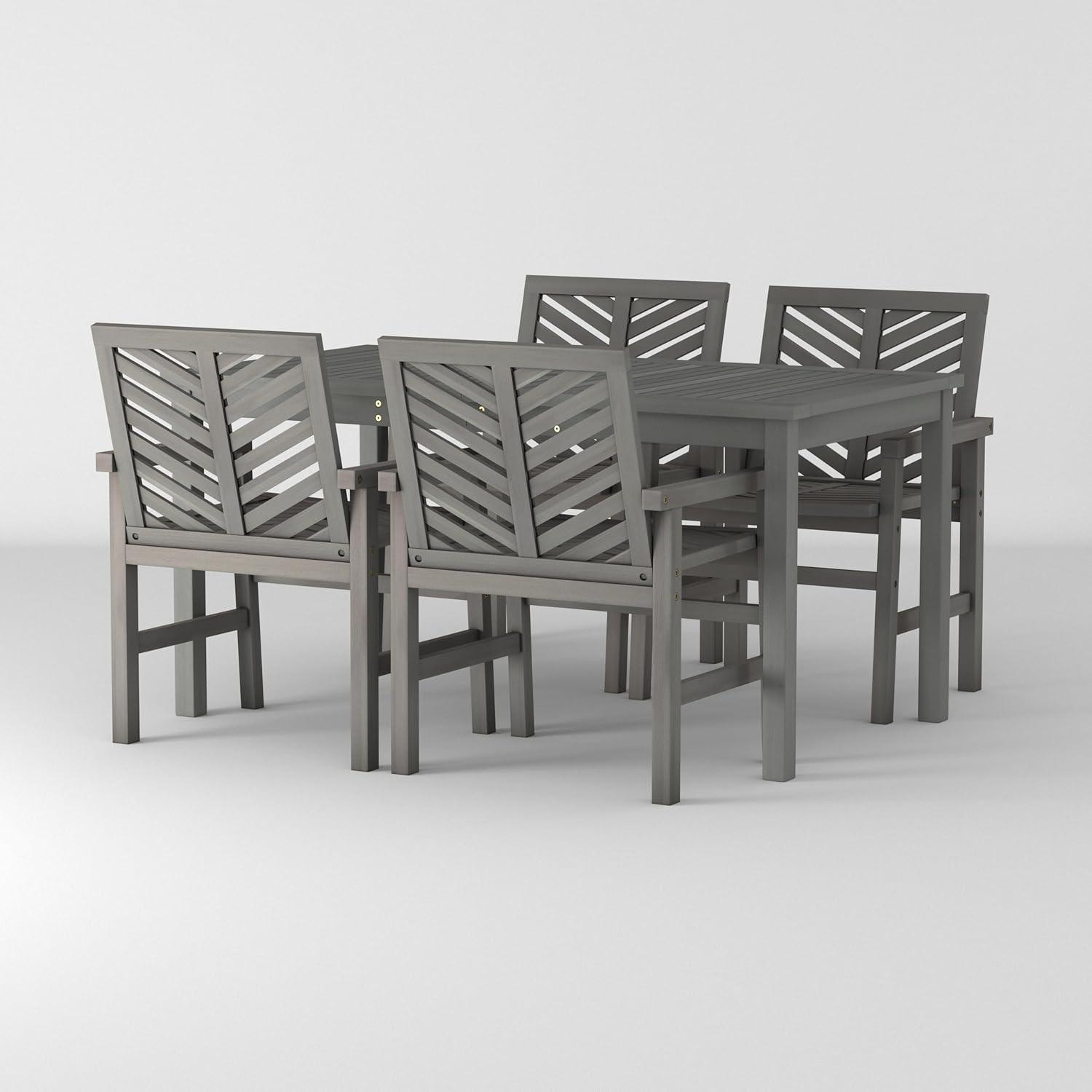 Walker Edison 5-Piece Chevron Outdoor Patio Dining Set in Dark Brown