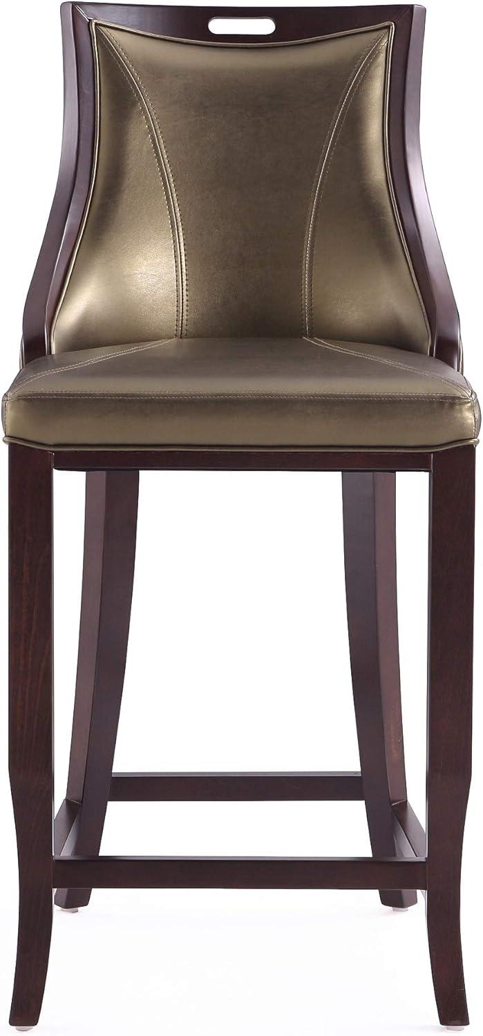 Set of 2 Emperor Upholstered Beech Wood Faux Leather Barstools Bronze - Manhattan Comfort: Semi-Gloss Finish, No Assembly Required