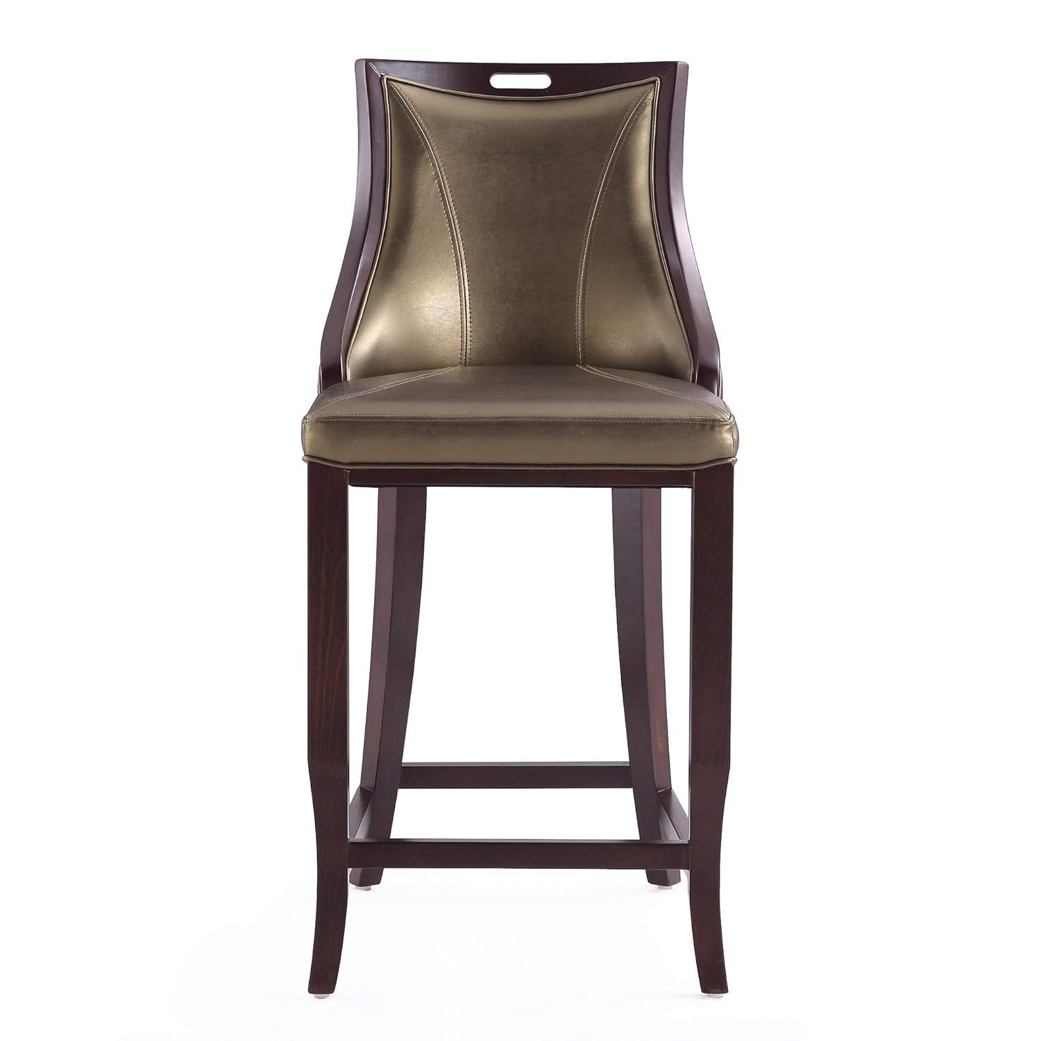 Set of 2 Emperor Upholstered Beech Wood Faux Leather Barstools Bronze - Manhattan Comfort: Semi-Gloss Finish, No Assembly Required