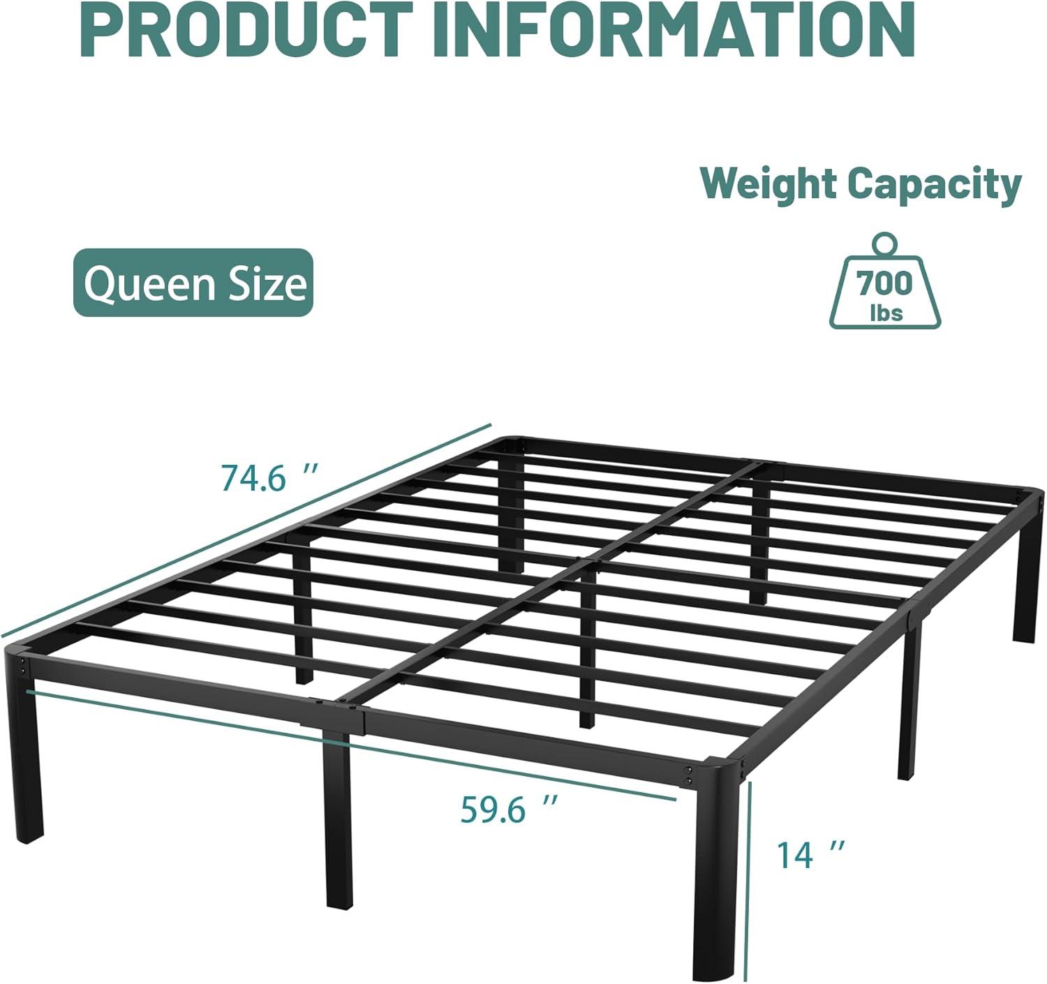 ULIESC 14" Heavy Duty Metal Platform Bed Frame, No Box Spring Needed, Queen Size