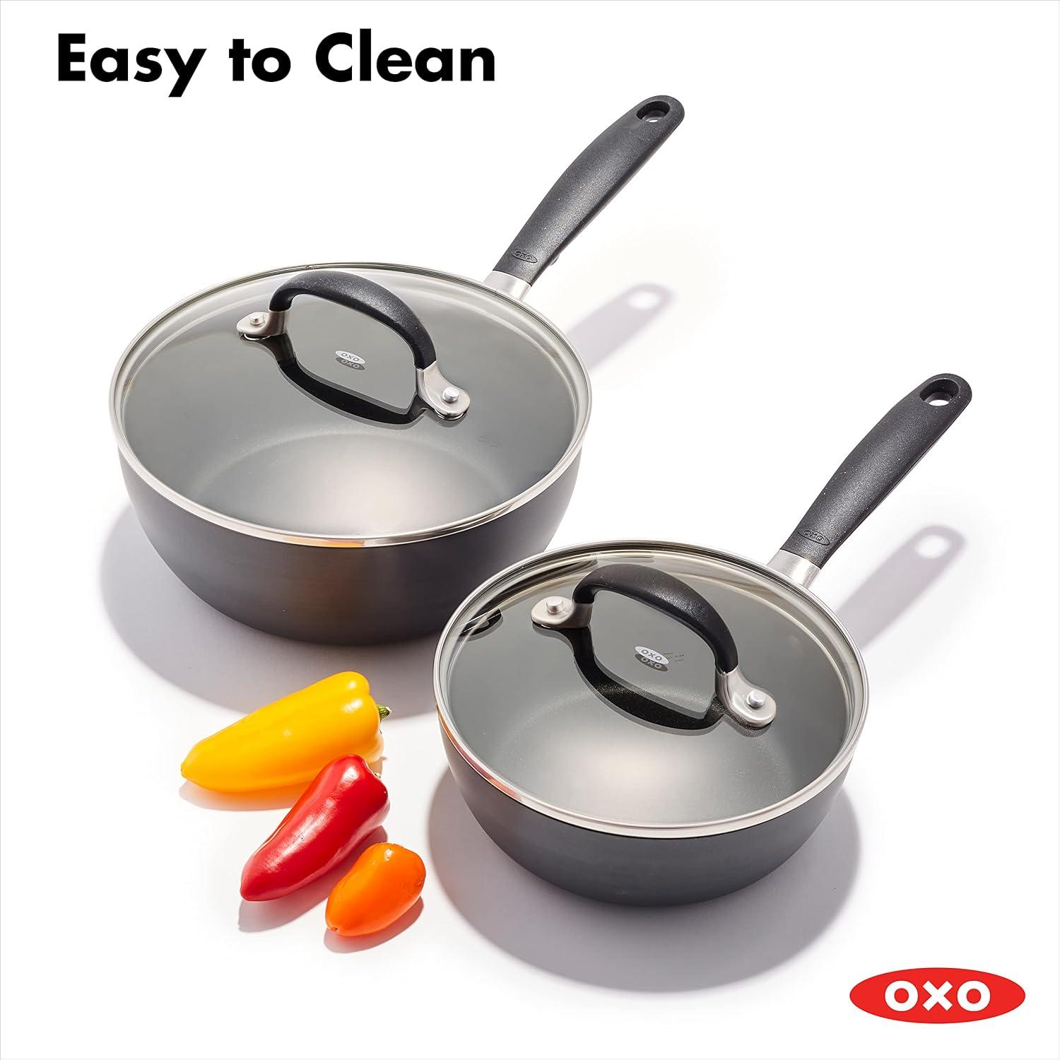 Black Aluminum Nonstick 4-Piece Saucepan Set with Glass Lids