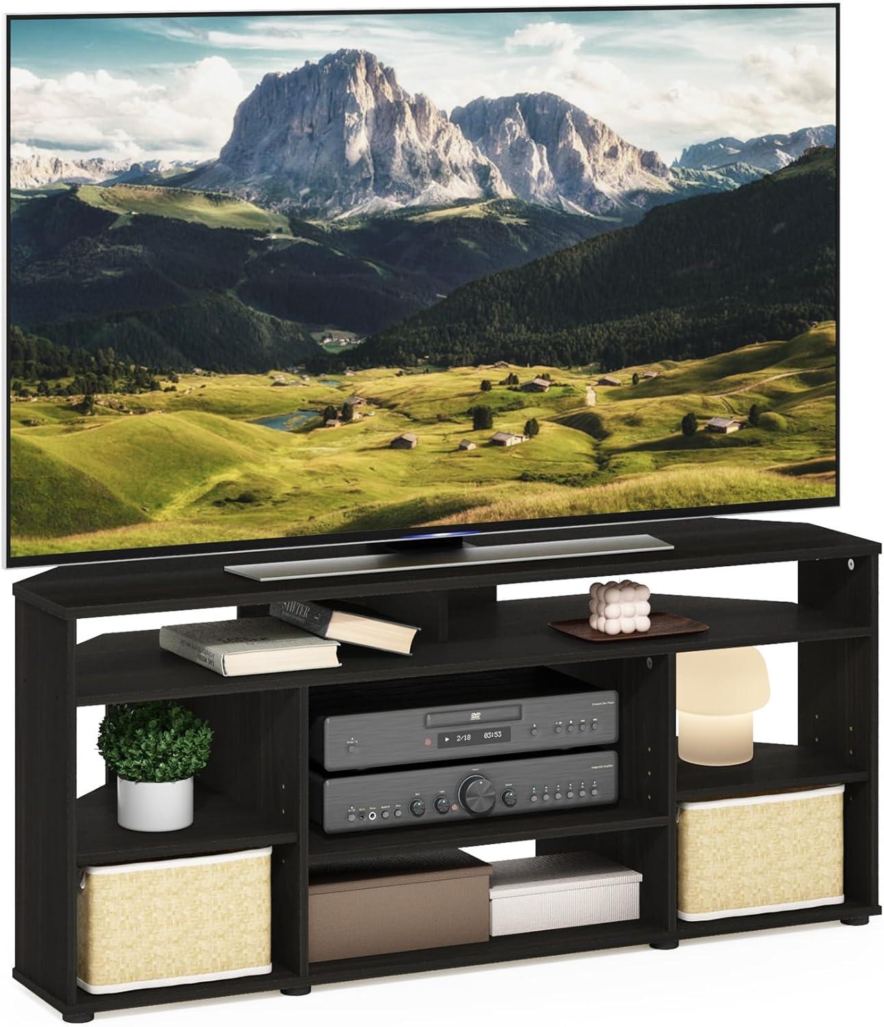 Espresso Composite Wood Corner TV Stand with Multiple Shelves