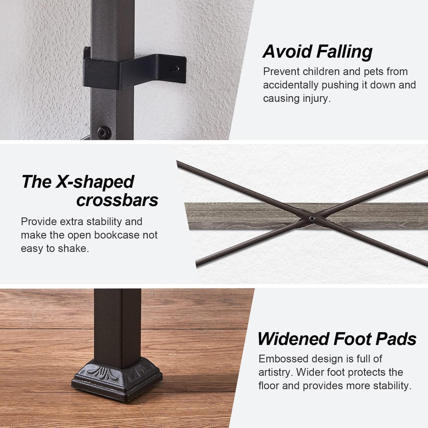 HOMBAZAAR 3 Tier Bookshelf,Grey Industrial Book Shelf,Engineered Wood and Metal Deep Bookshelves,Low Shelf Bookcase for Living Room,Office,Bedroom and Kitchen