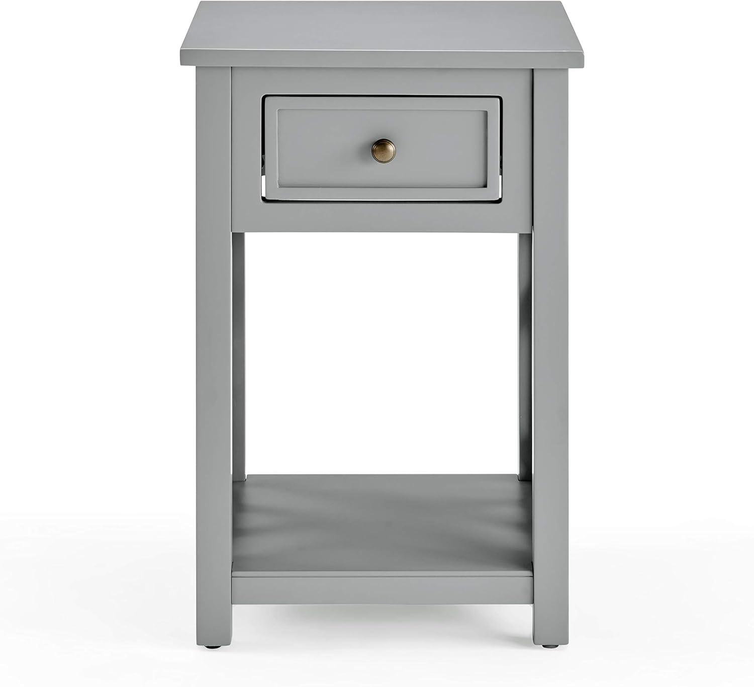 Gray Wood End Table with Drawer and Shelf