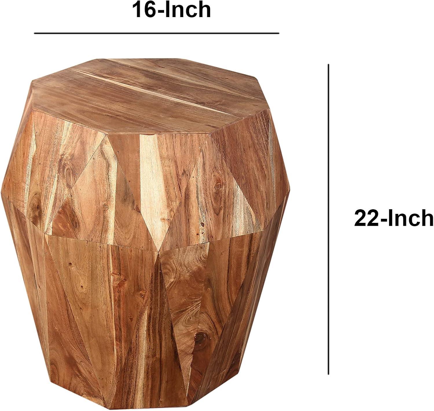 The Urban Port UPT-238449 21.5 in. Faceted Handcrafted Mango Wood Side End Table with Octagonal Top, Natural Brown