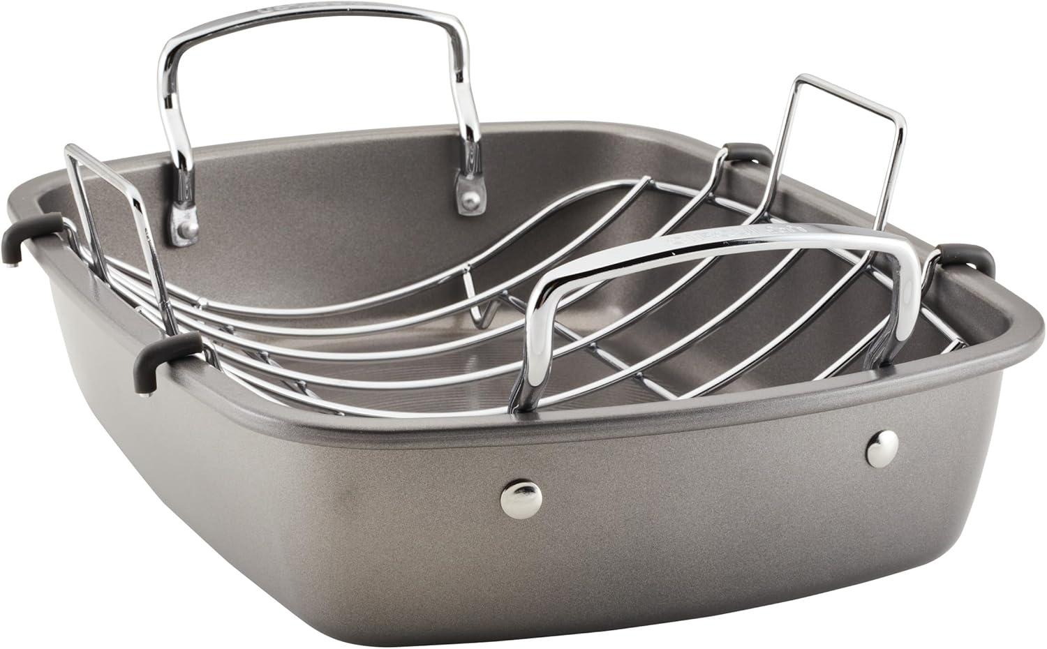 Circulon Bakeware Nonstick Roasting Pan / Roaster with Rack, 17-Inch x 13-Inch, Gray