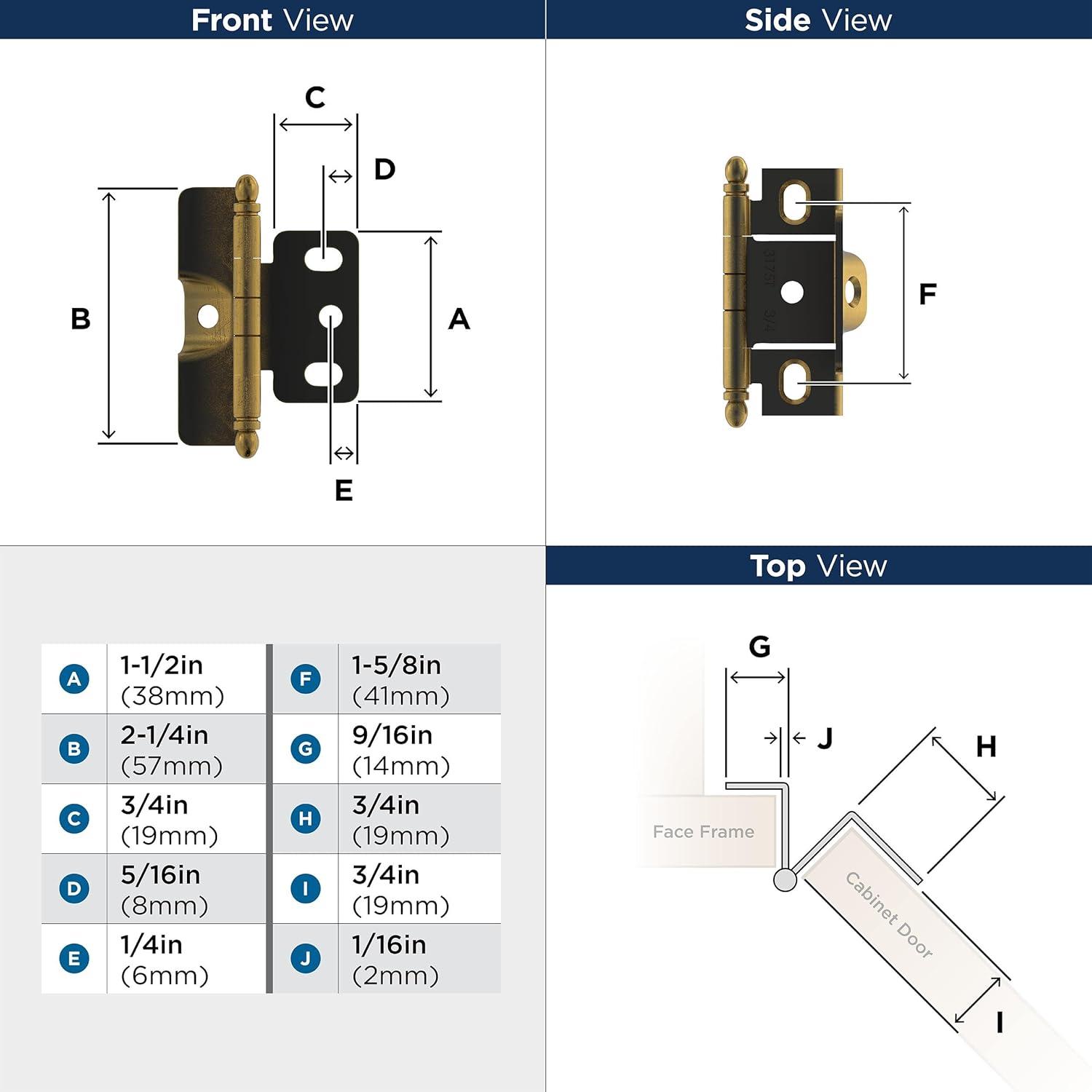 Antique Brass 3/4 Inch Full Wrap Cabinet Hinge