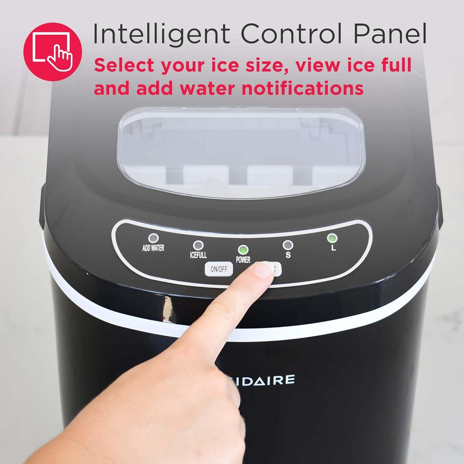 Ice Maker EFIC102-RED, Countertop Ice Maker with Transparent Window, Bullet Ice Maker with 26 lbs. Capacity, Small Ice Maker Machine – 14.1" D x 8.7" W x 12.9" H (Red)