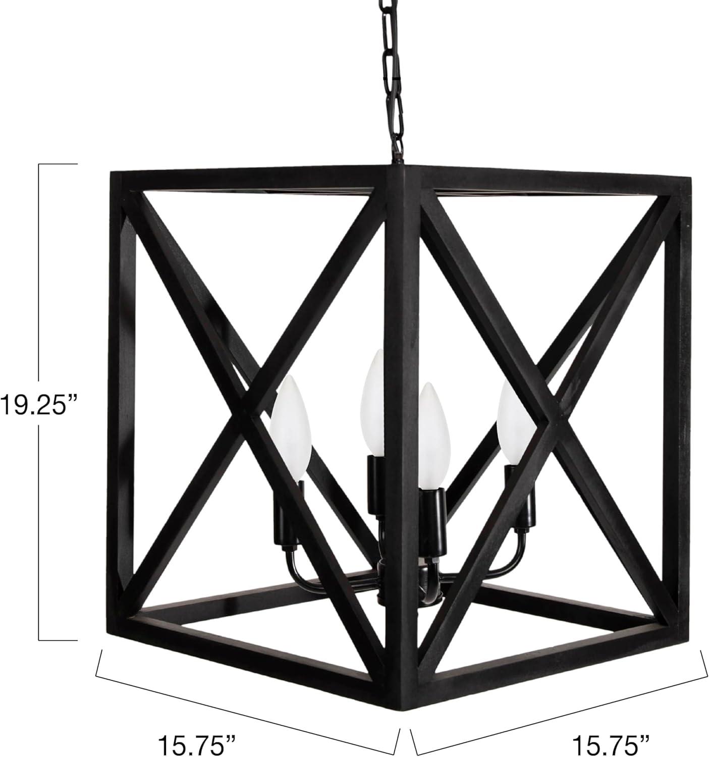 Creative Co-Op Geometric Wood and Metal Ceiling Light, Black