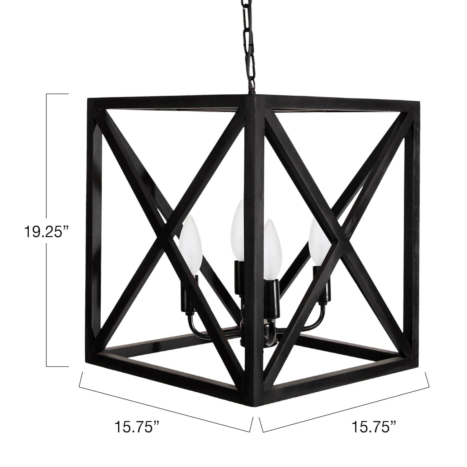 Creative Co-Op Geometric Wood and Metal Ceiling Light, Black